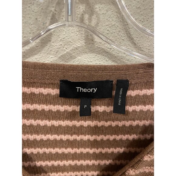 Theory Sweater Womens P Brown Pink Stripe Box Cardi Cashmere Cropped Cardigan - Picture 3 of 5